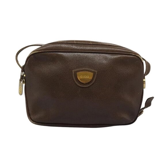 GUCCI Shoulder Bag Leather Brown Gold 001 261 1015 Auth - Picture 1 of 16
